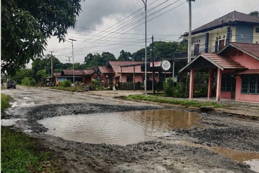 Jalan Poros Menuju RS HIS Simpang Raya Rusak Parah, Warga Keluhkan Minimnya Perhatian dari Pemerintah
